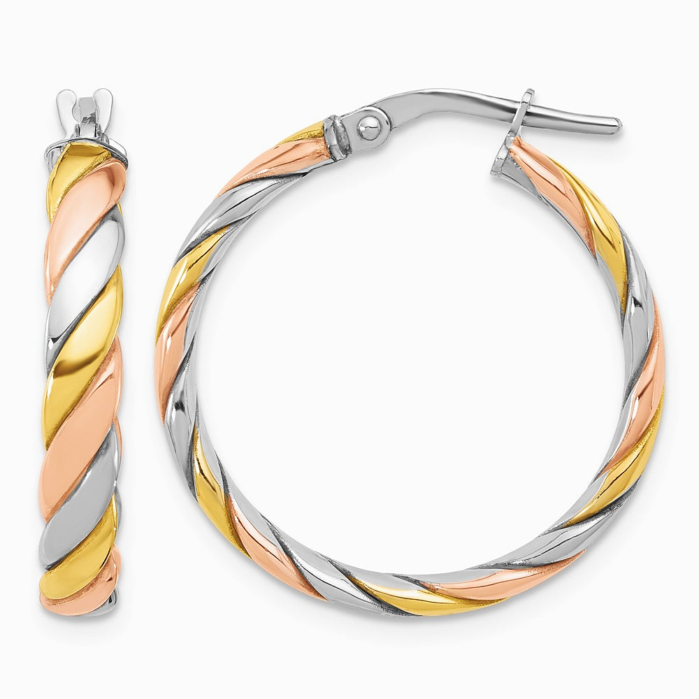 Sterling Silver RH-plated with Gold and Rose-tone Polished Hoop Earrings