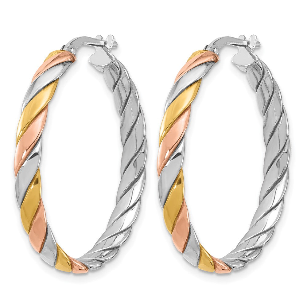 Sterling Silver RH-plated with Gold and Rose-tone Polished Hoop Earrings - Product Photo