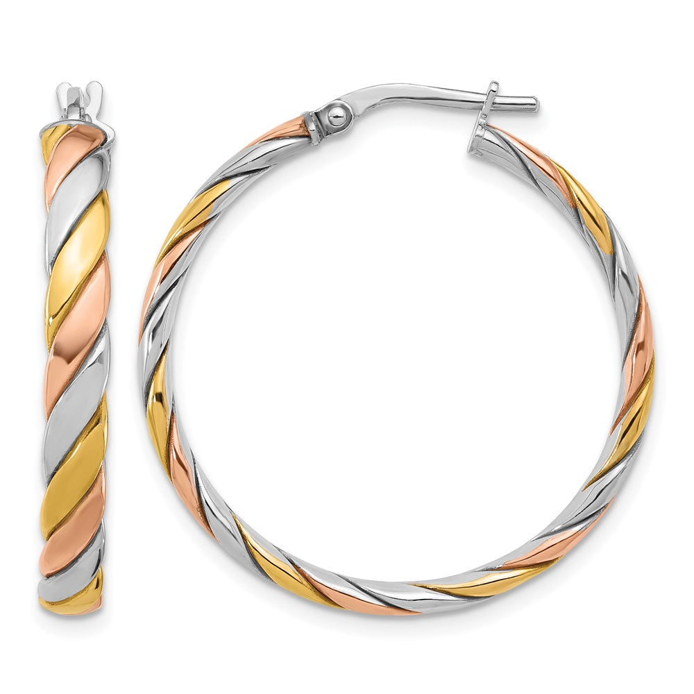 Sterling Silver RH-plated with Gold and Rose-tone Polished Hoop Earrings