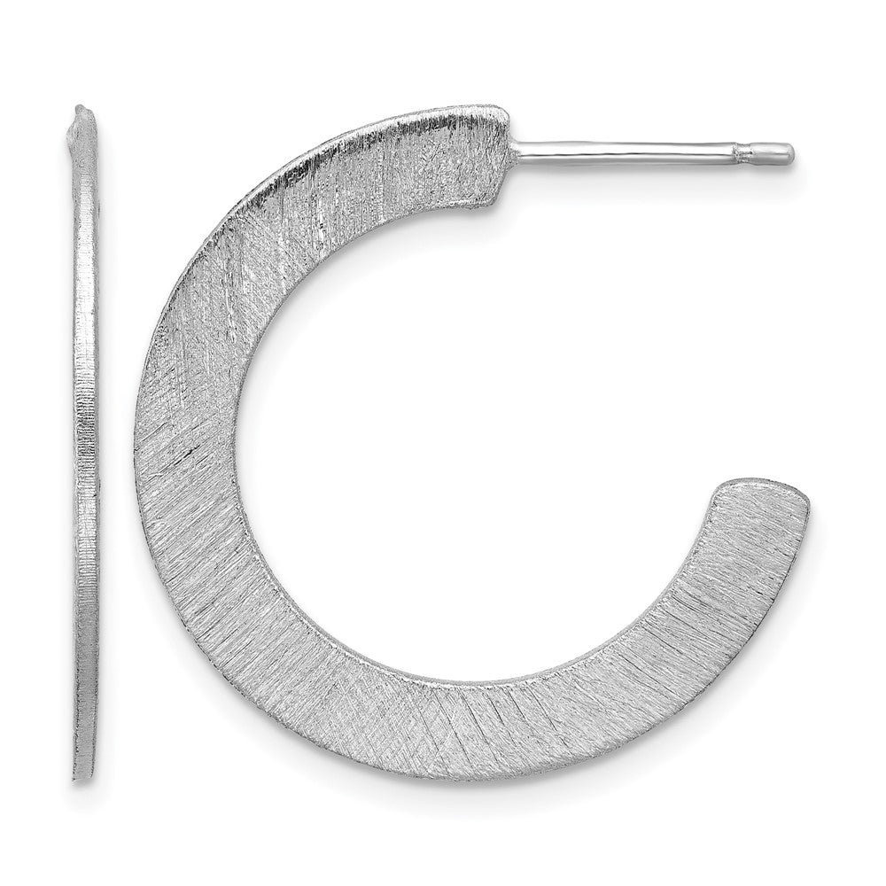 Leslie's Sterling Silver RH-plated Scratch Finish J-Hoop Post Earrings - Product Photo