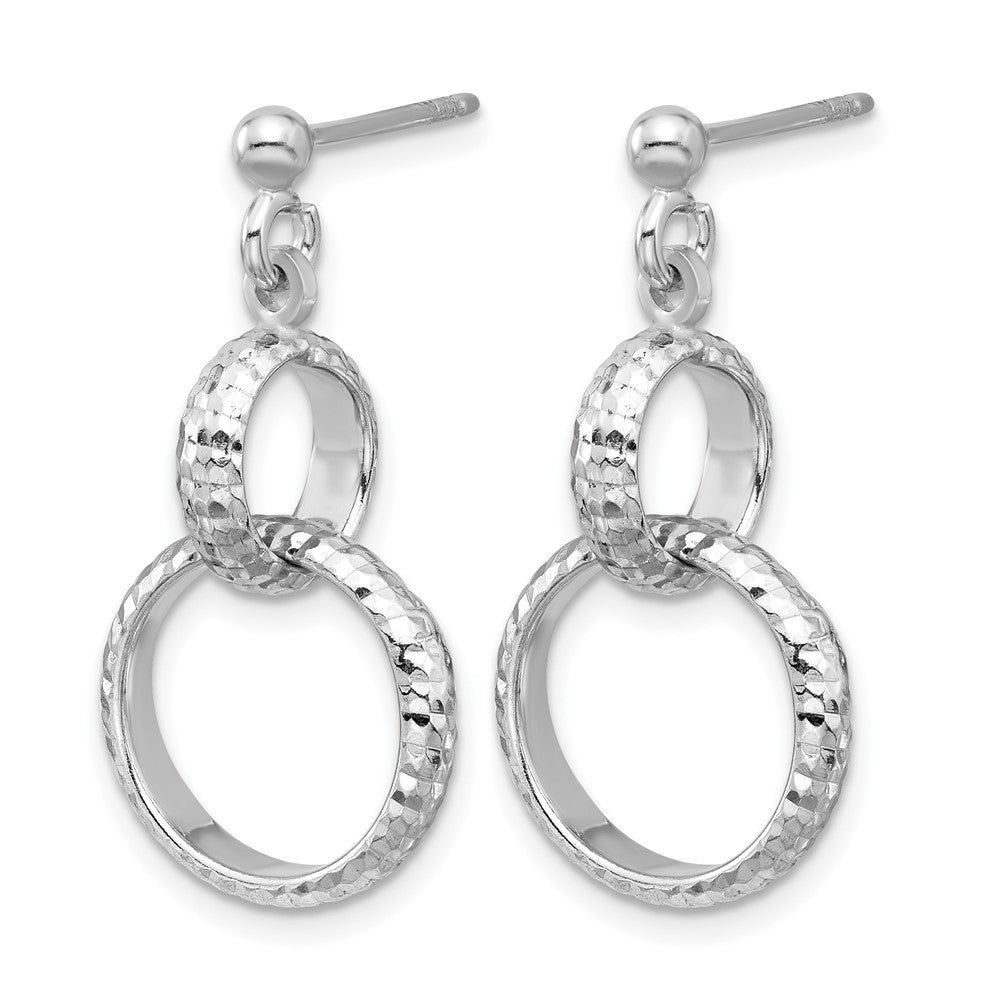 Leslie's SS RH-plat Polished / Dia-cut Circle Link Dangle Post Earrings - Product Photo