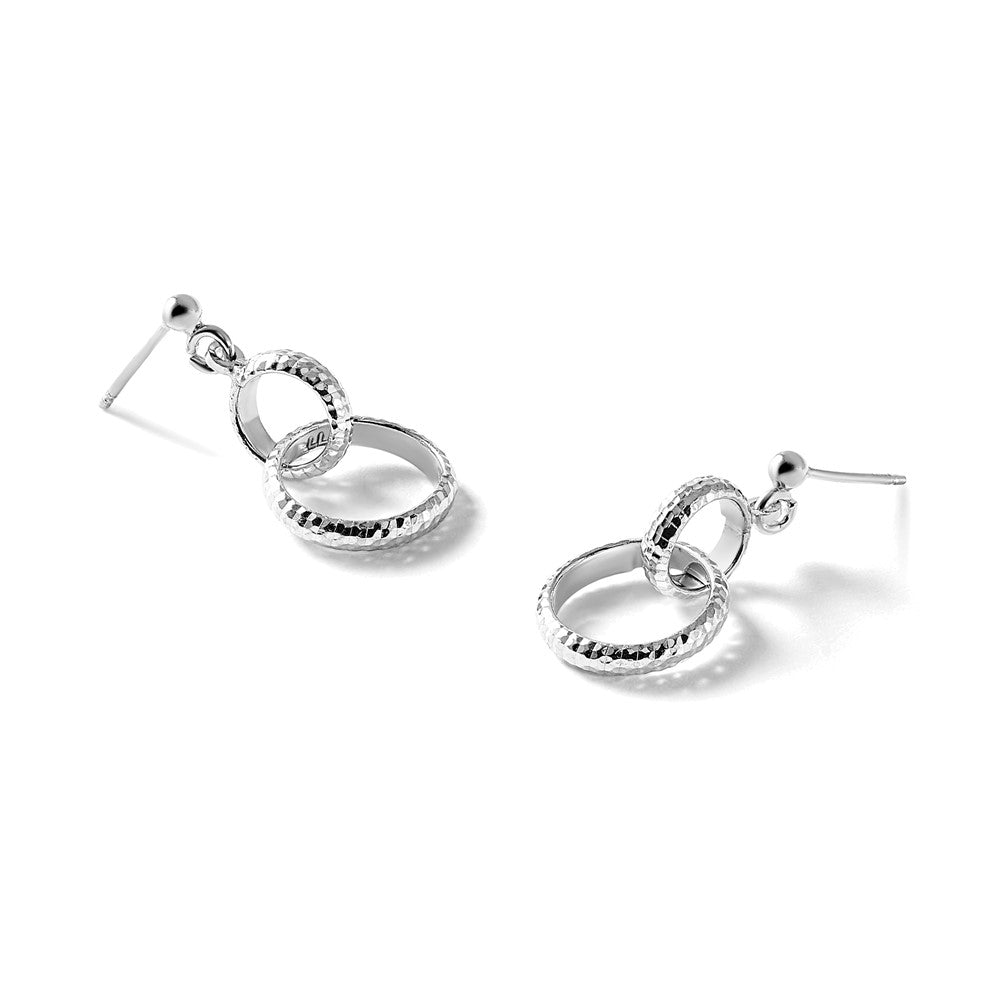 Leslie's SS RH-plat Polished / Dia-cut Circle Link Dangle Post Earrings - Product Photo