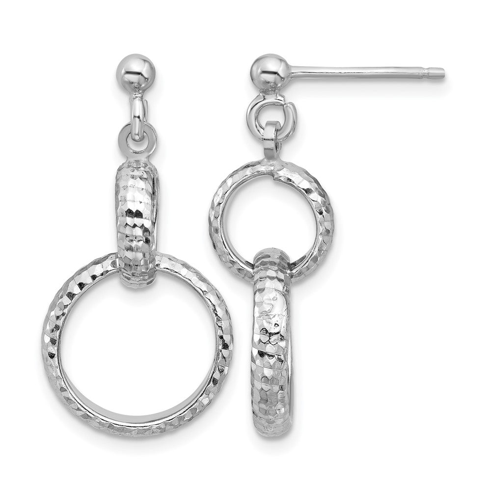 Leslie's SS RH-plat Polished / Dia-cut Circle Link Dangle Post Earrings - Product Photo