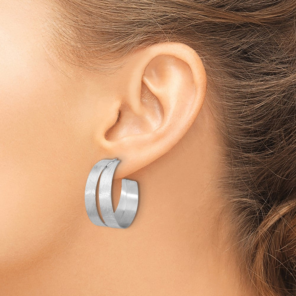 Leslie's Sterling Silver Rhodium-plate Scratch Finish J-hoop Earrings - Product Photo