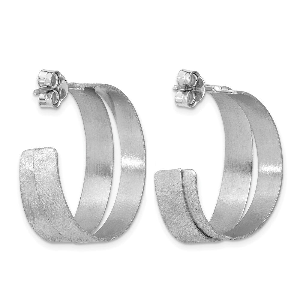 Leslie's Sterling Silver Rhodium-plate Scratch Finish J-hoop Earrings - Product Photo