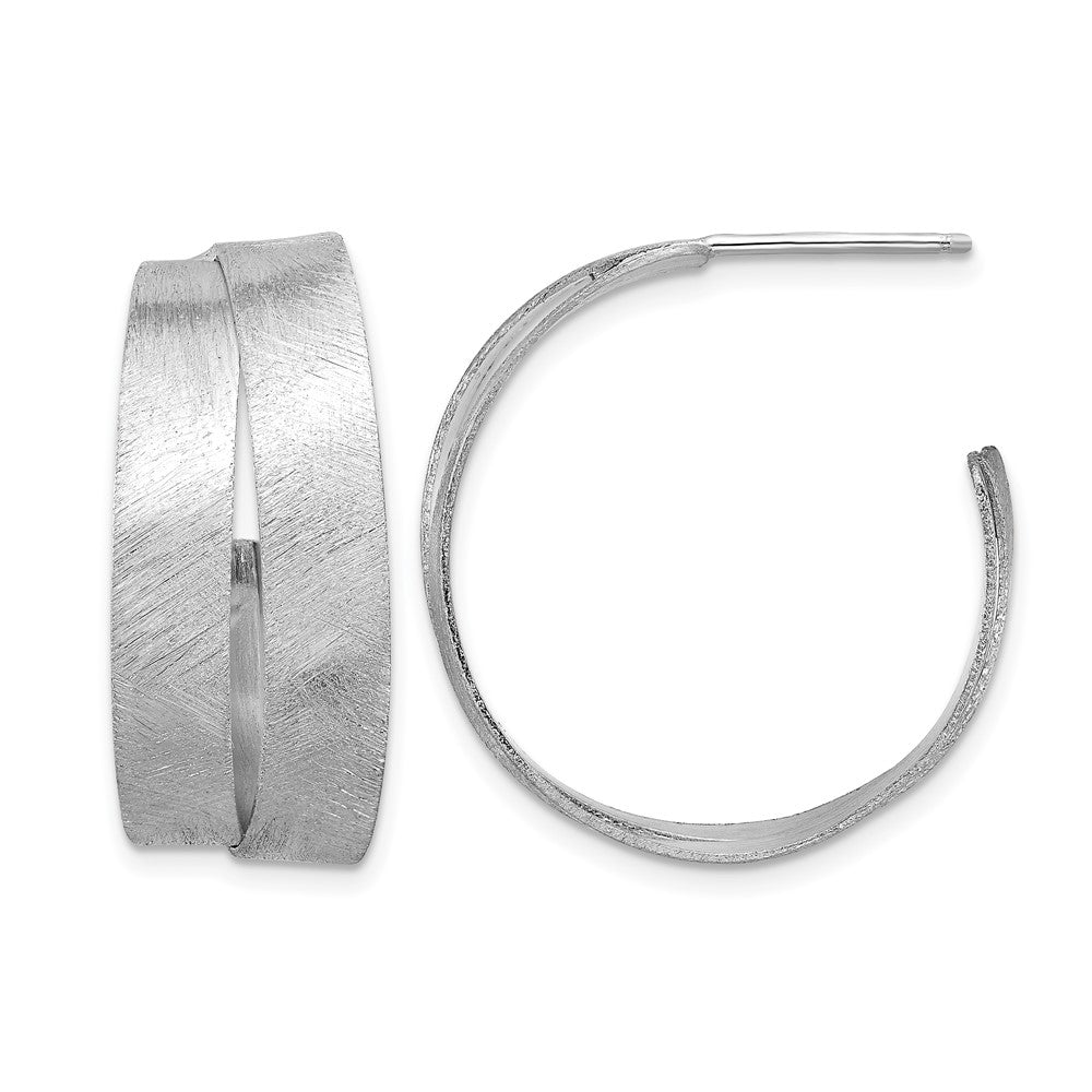 Leslie's Sterling Silver Rhodium-plate Scratch Finish J-hoop Earrings - Product Photo