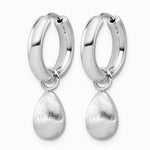 Sterling Silver RH-plat Polish/Brushed Teardrop Huggie Hoop Earrings - Product Photo