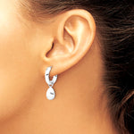 Sterling Silver RH-plat Polish/Brushed Teardrop Huggie Hoop Earrings - Product Photo