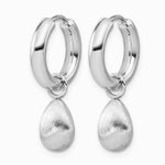 Sterling Silver RH-plat Polish/Brushed Teardrop Huggie Hoop Earrings - Product Photo