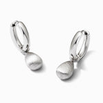 Sterling Silver RH-plat Polish/Brushed Teardrop Huggie Hoop Earrings - Product Photo