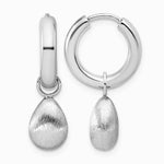 Sterling Silver RH-plat Polish/Brushed Teardrop Huggie Hoop Earrings - Product Photo