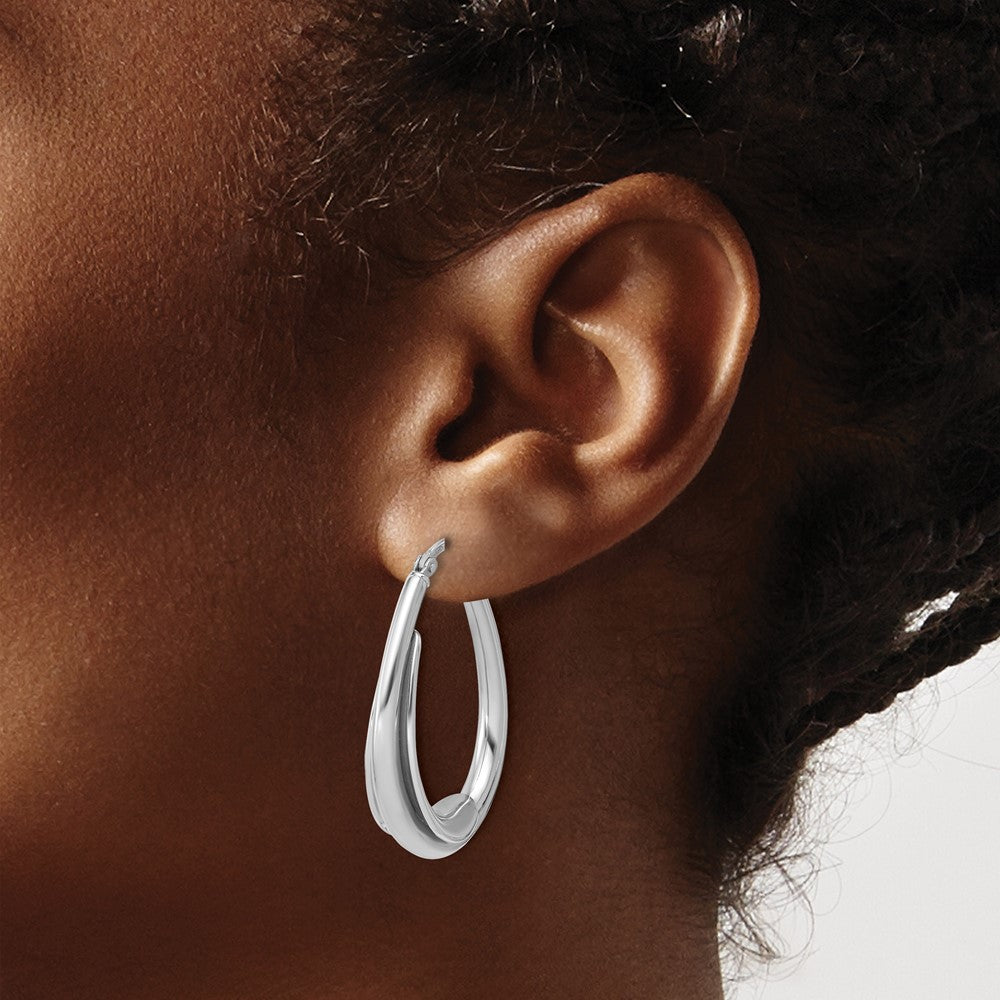Leslie's Sterling Silver RH-plated Polished Fancy Oval Hoop Earrings - Product Photo