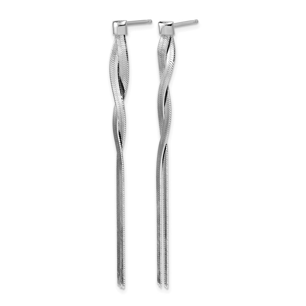 Leslie's Sterling Silver Rh-Plat Herringbone 2-strand Dangle Post Earrings - Product Photo