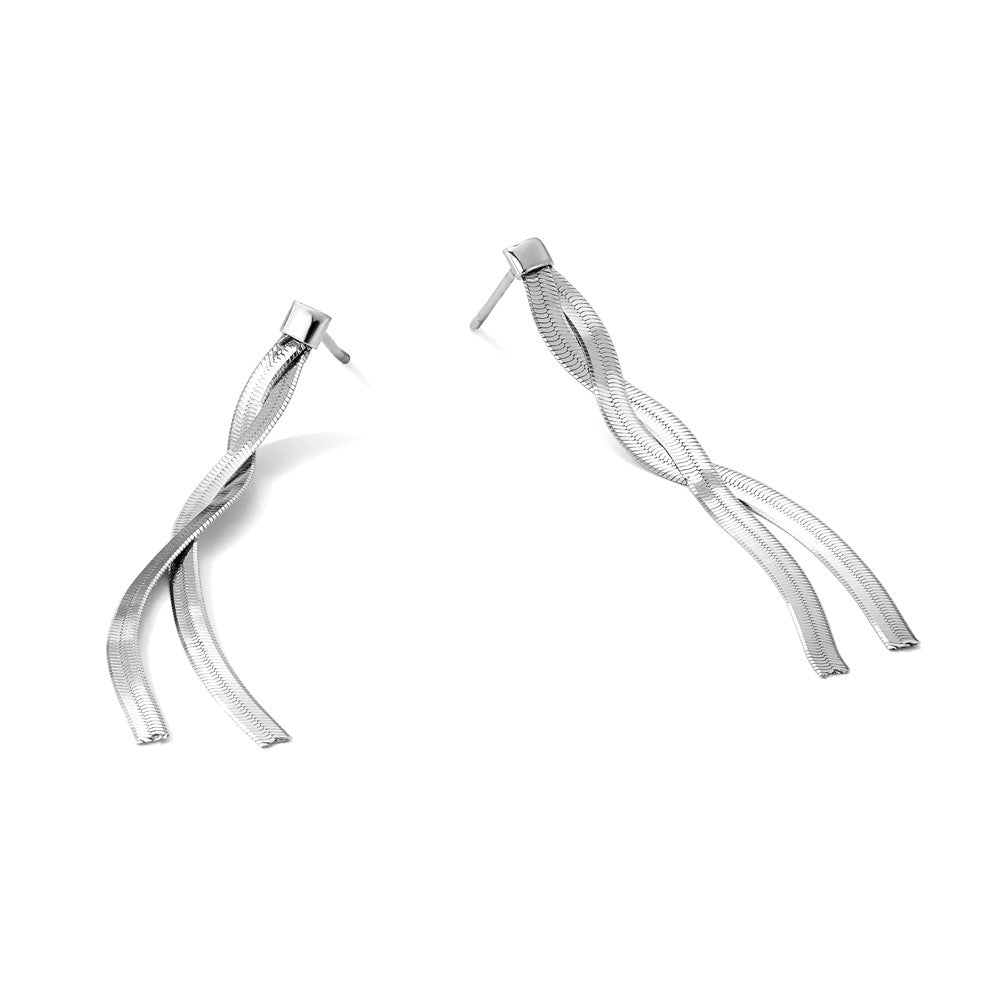 Leslie's Sterling Silver Rh-Plat Herringbone 2-strand Dangle Post Earrings - Product Photo
