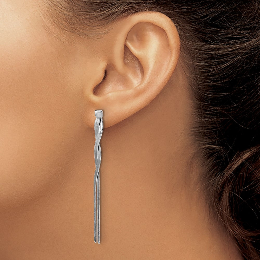 Leslie's Sterling Silver Rh-Plat Herringbone 2-strand Dangle Post Earrings - Product Photo