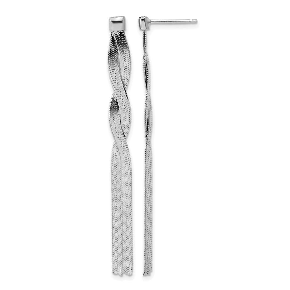 Leslie's Sterling Silver Rh-Plat Herringbone 2-strand Dangle Post Earrings - Product Photo