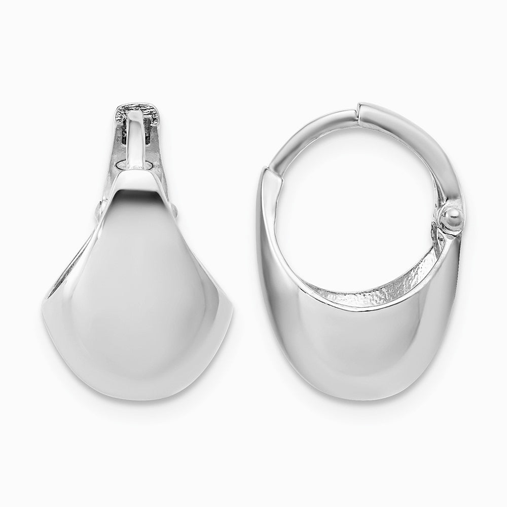 Sterling Silver RH-Plated Polished Hinged Huggie Hoop Earrings - Product Photo