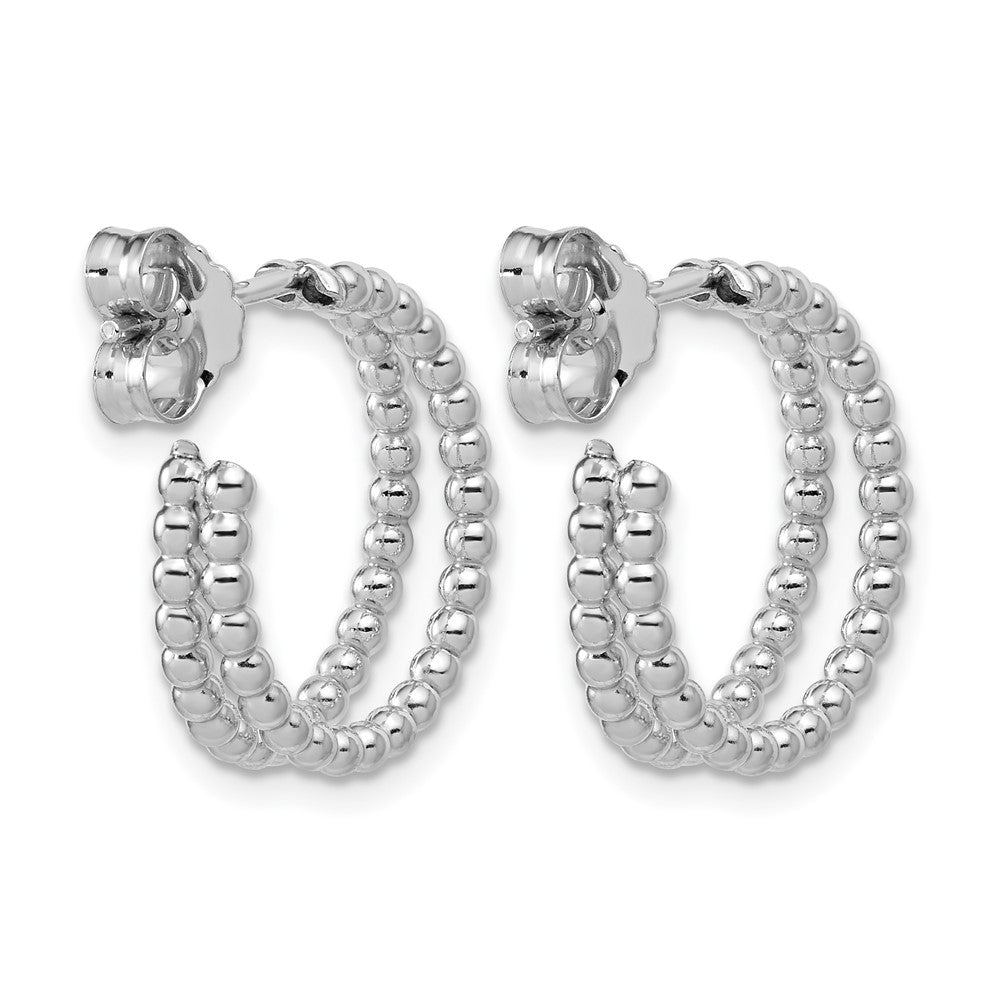Leslie's Sterling Silver RH-plated Polished Beaded J-Hoop Earrings - Product Photo