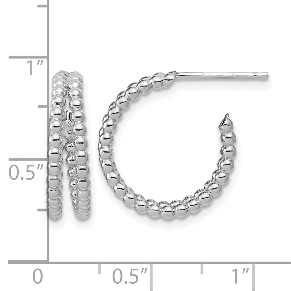 Leslie's Sterling Silver RH-plated Polished Beaded J-Hoop Earrings - Product Photo