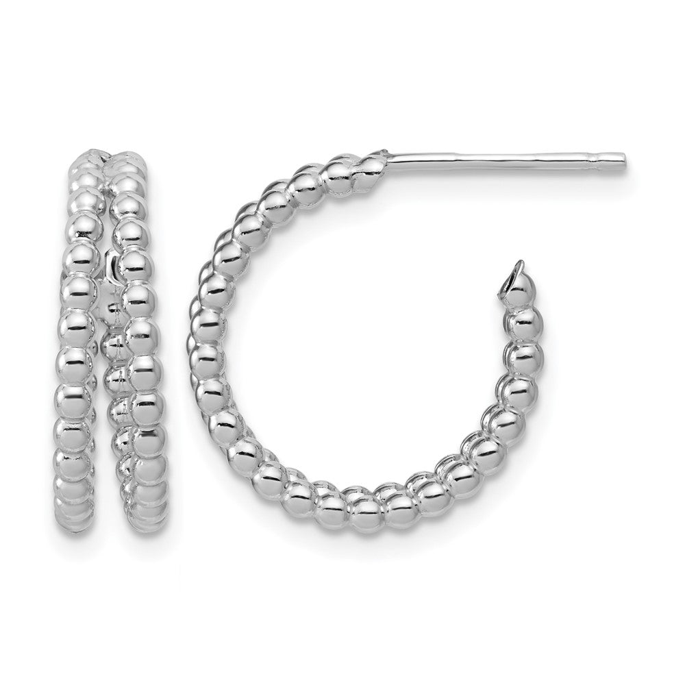 Leslie's Sterling Silver RH-plated Polished Beaded J-Hoop Earrings - Product Photo