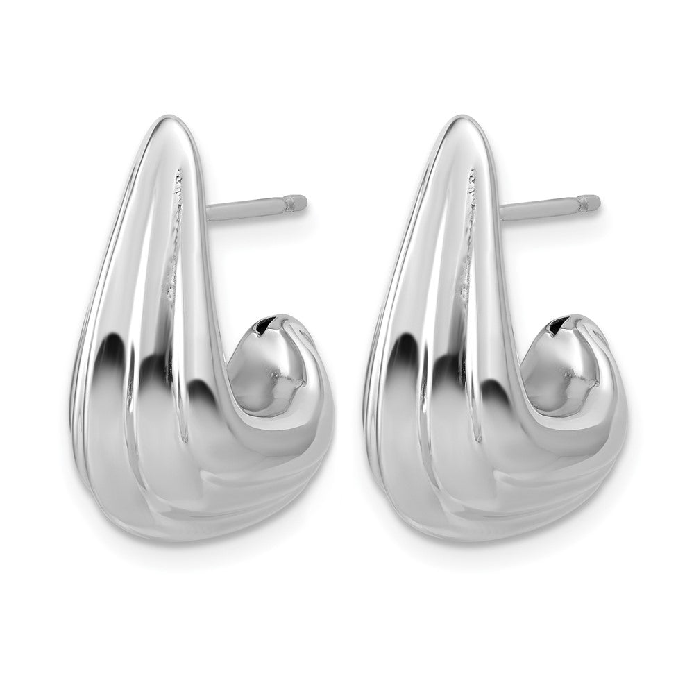 Leslie's Sterling Silver RH-plated Polished Grooved Post J-Hoop Earrings - Product Photo