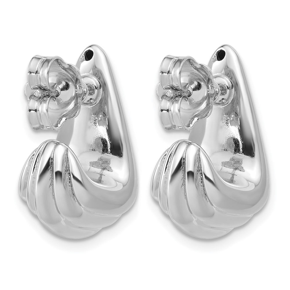 Leslie's Sterling Silver RH-plated Polished Grooved Post J-Hoop Earrings - Product Photo