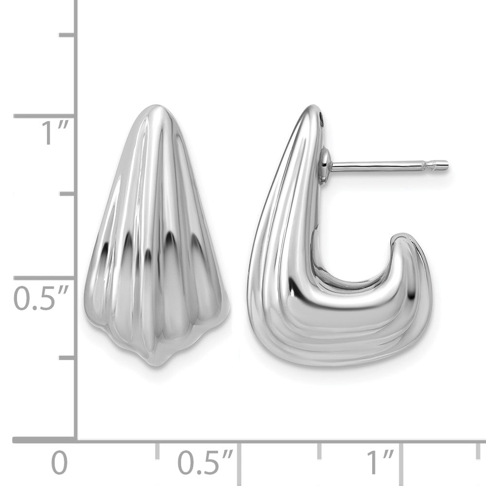 Leslie's Sterling Silver RH-plated Polished Grooved Post J-Hoop Earrings - Product Photo