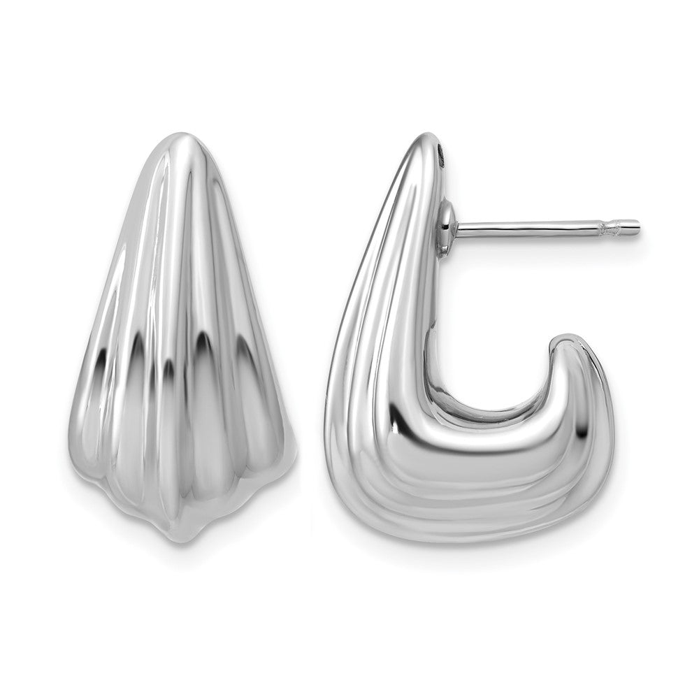 Leslie's Sterling Silver RH-plated Polished Grooved Post J-Hoop Earrings - Product Photo