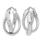 Sterling Silver RH-plated Polished / Textured Fancy Hoop Earrings - Product Photo