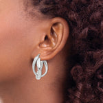 Sterling Silver RH-plated Polished / Textured Fancy Hoop Earrings - Product Photo