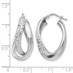 Sterling Silver RH-plated Polished / Textured Fancy Hoop Earrings - Product Photo
