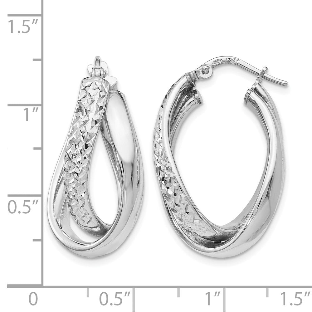 Sterling Silver RH-plated Polished / Textured Fancy Hoop Earrings - Product Photo