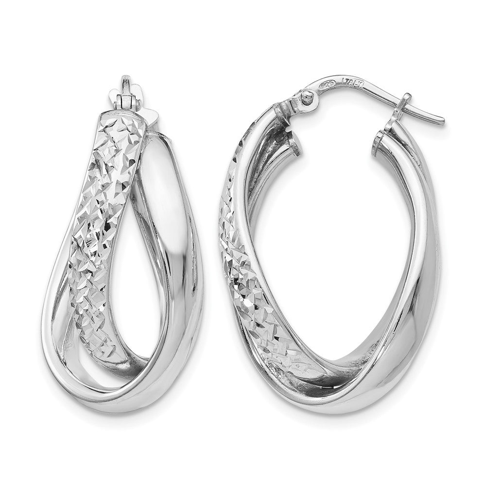 Sterling Silver RH-plated Polished / Textured Fancy Hoop Earrings - Product Photo