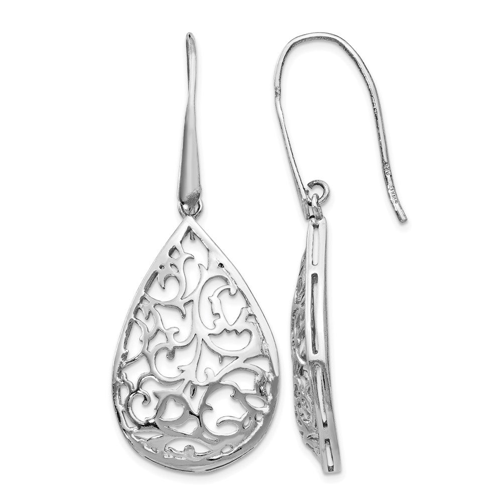 Sterling Silver Rhodium-pltd Polished Cut-out Teardrop Dangle Earring