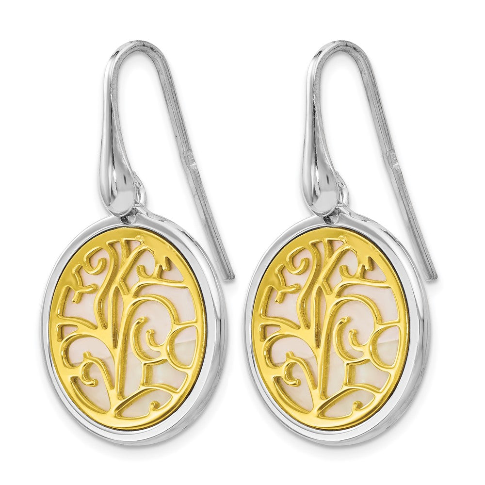 Leslie's Sterling Silver Gold-tone Mother of Pearl Dangle Earrings - Product Photo