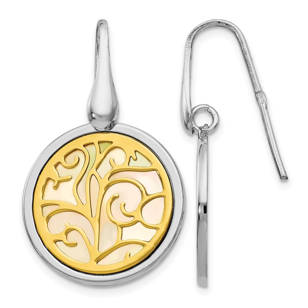 Leslie's Sterling Silver Gold-tone Mother of Pearl Dangle Earrings - Product Photo