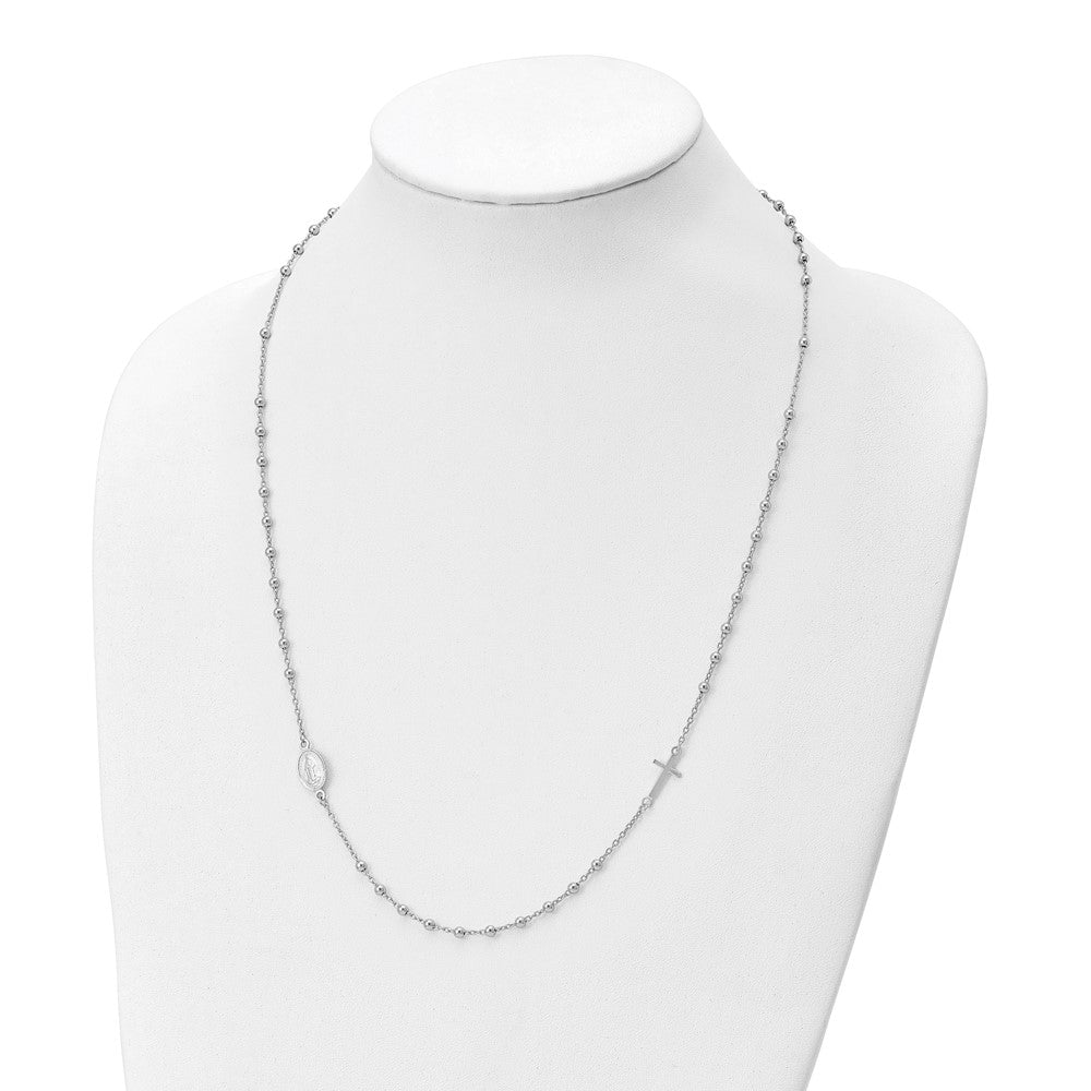 Leslie's Sterling Silver Rhod-pl Cross and Miraculous Medal Necklace - Product Photo