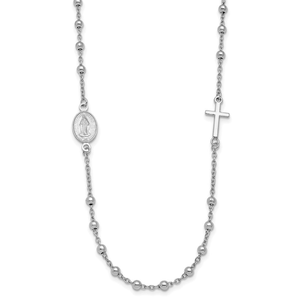 Sterling Silver Rhodium-pl Cross and Miraculous Medal Necklace