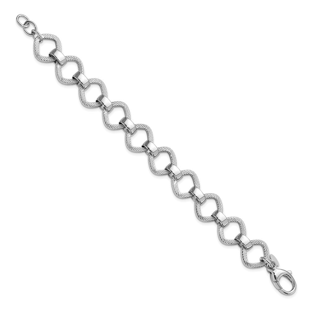 Leslie's Sterling Silver Rhod-plated Polished Texture w .5in ext Bracelet - Product Photo