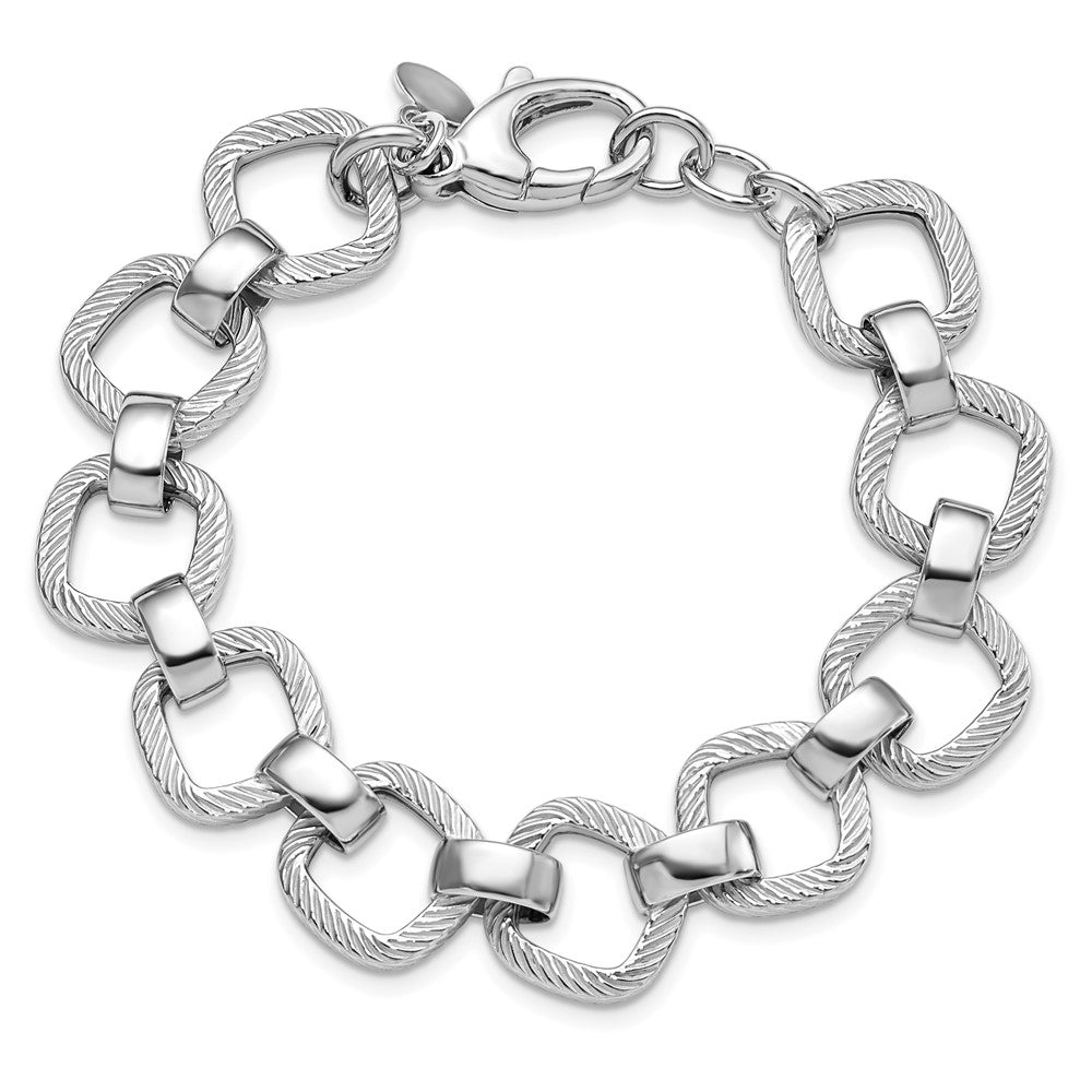 Leslie's Sterling Silver Rhod-plated Polished Texture w .5in ext Bracelet - Product Photo