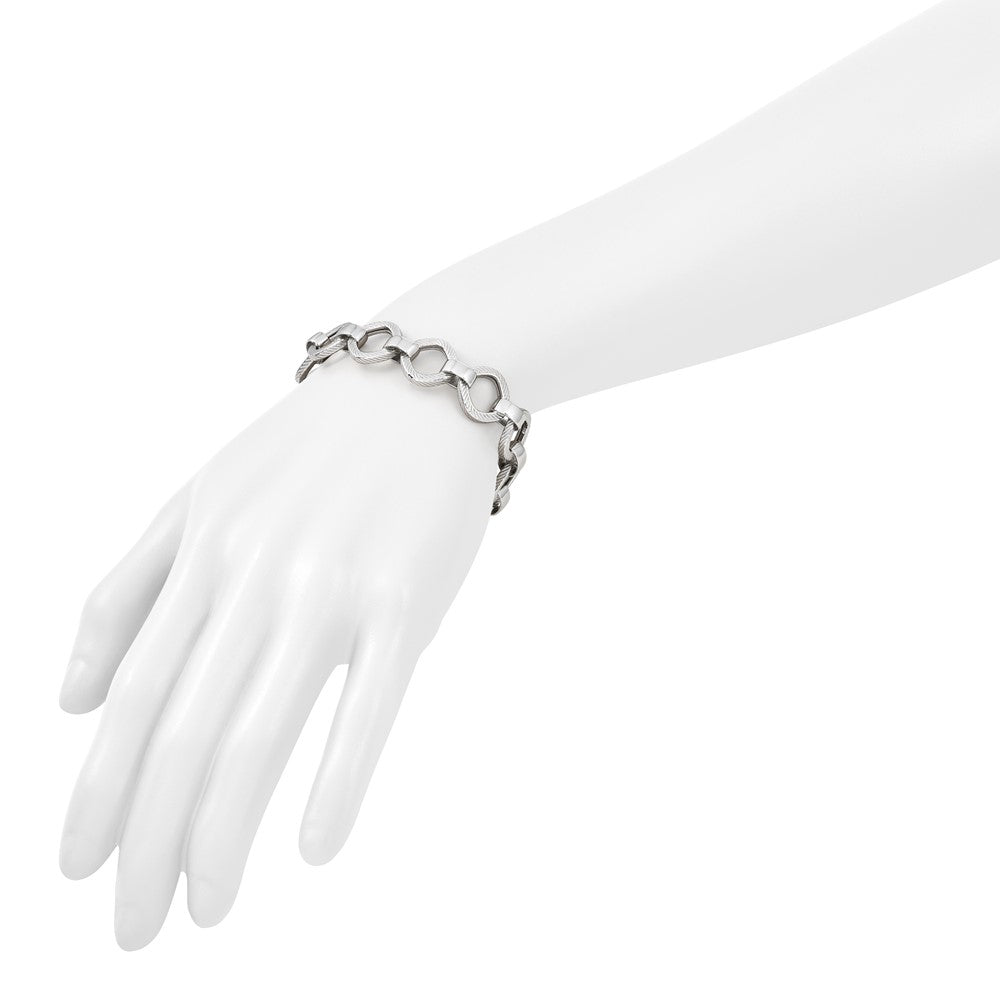 Leslie's Sterling Silver Rhod-plated Polished Texture w .5in ext Bracelet - Product Photo