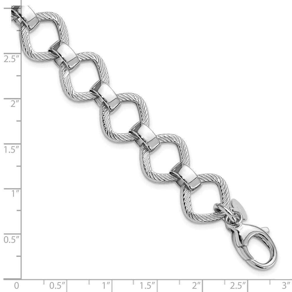 Leslie's Sterling Silver Rhod-plated Polished Texture w .5in ext Bracelet - Product Photo
