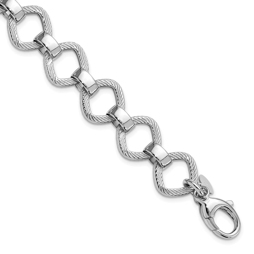 Leslie's Sterling Silver Rhod-plated Polished Texture w .5in ext Bracelet - Product Photo
