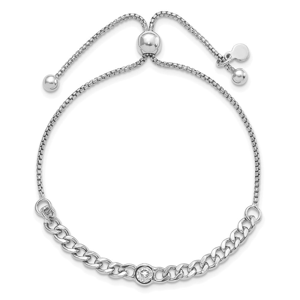 Leslie's Sterling Silver Rhodium-plated Polished CZ Bolo Bracelet - Product Photo