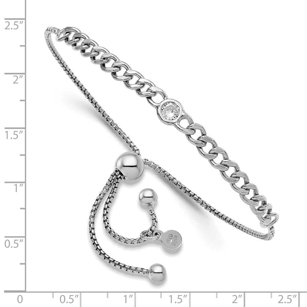 Leslie's Sterling Silver Rhodium-plated Polished CZ Bolo Bracelet - Product Photo