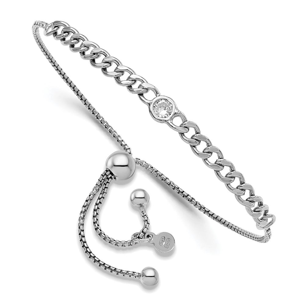Leslie's Sterling Silver Rhodium-plated Polished CZ Bolo Bracelet - Product Photo