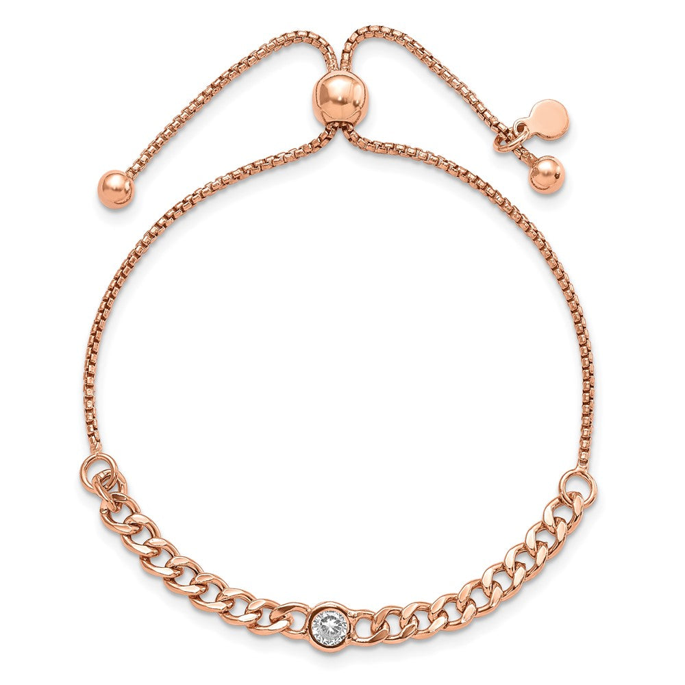 Leslie's Sterling Silver Rose-tone Polished CZ Bolo Bracelet - Product Photo