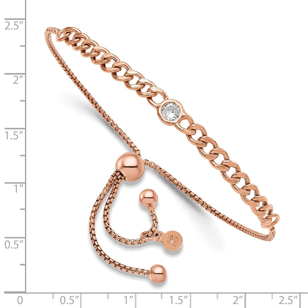 Leslie's Sterling Silver Rose-tone Polished CZ Bolo Bracelet - Product Photo