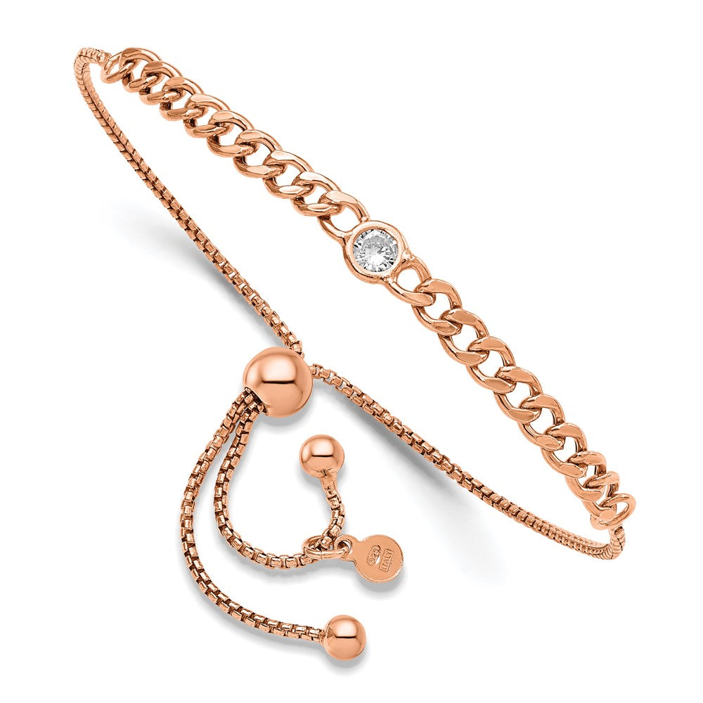 Leslie's Sterling Silver Rose-tone Polished CZ Bolo Bracelet - Product Photo