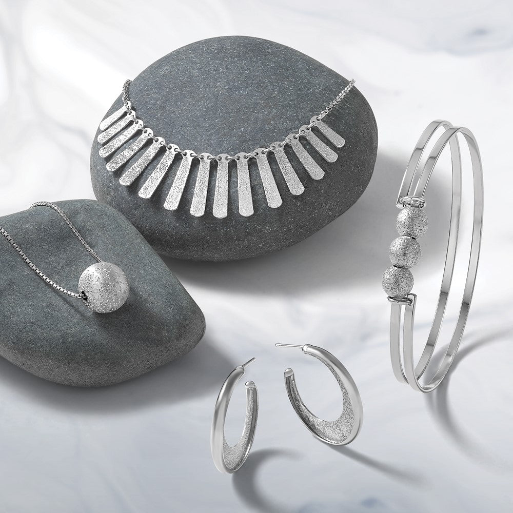 Leslie's SS Radiant Essence Pol/Textured Bars w/ 2in Ext. Necklace - Product Photo